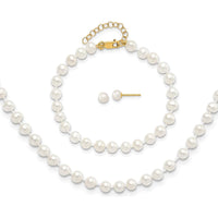 14K Yellow Gold Freshwater Cultured Pearl Set - 4-5mm Pearls, Necklace 14", Bracelet 5" with 1" Extension, Post Earrings by Oro Pregiato