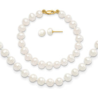 14K Yellow Gold Freshwater Cultured Pearl Set - Necklace, Bracelet & Earrings by Oro Pregiato