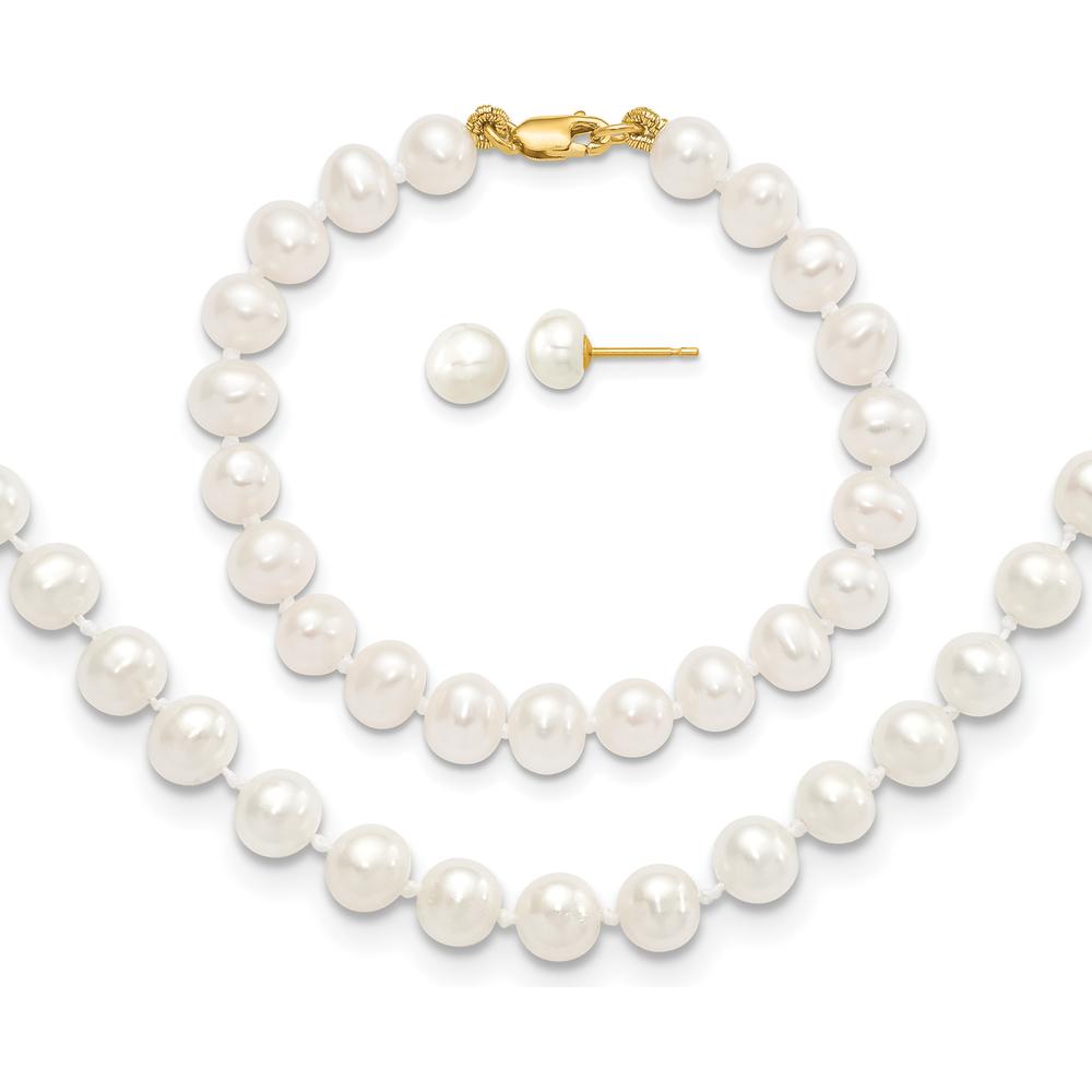 14K Yellow Gold Freshwater Cultured Pearl Set - Necklace, Bracelet & Earrings by Oro Pregiato