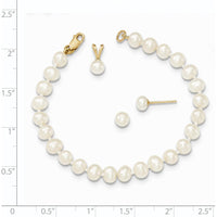 14K Yellow Gold Freshwater Cultured Pearl Set with 5" Bracelet, Pendant Necklace, and Post Earrings by Oro Pregiato