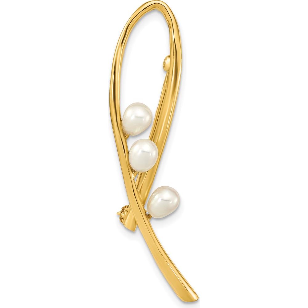14K Yellow Gold Freshwater Cultured Pearl Teardrop Brooch with 3 Pearls by Monteluci Fine Jewelry