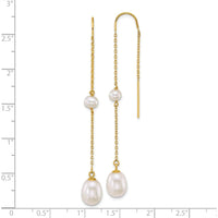14K Yellow Gold Freshwater Cultured Pearl Threader Earrings with Teardrop and Near-Round Pearls - 1.5 Carat Total Gem Weight by Monteluci Fine Jewelry