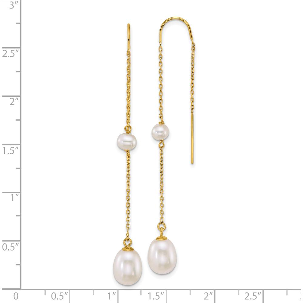 14K Yellow Gold Freshwater Cultured Pearl Threader Earrings with Teardrop and Near-Round Pearls - 1.5 Carat Total Gem Weight by Monteluci Fine Jewelry