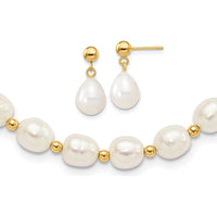 14K Yellow Gold Freshwater Cultured Rice Pearl Necklace and Dangle Earring Set - 7-8mm Pearls by Monteluci Fine Jewelry