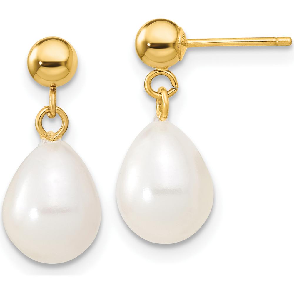 14K Yellow Gold Freshwater Cultured Rice Pearl Necklace and Dangle Earring Set - 7-8mm Pearls by Monteluci Fine Jewelry