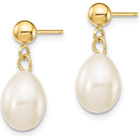 14K Yellow Gold Freshwater Cultured Rice Pearl Necklace and Dangle Earring Set - 7-8mm Pearls by Monteluci Fine Jewelry