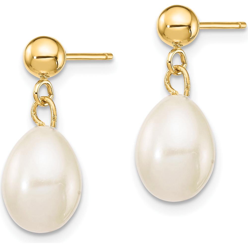 14K Yellow Gold Freshwater Cultured Rice Pearl Necklace and Dangle Earring Set - 7-8mm Pearls by Monteluci Fine Jewelry
