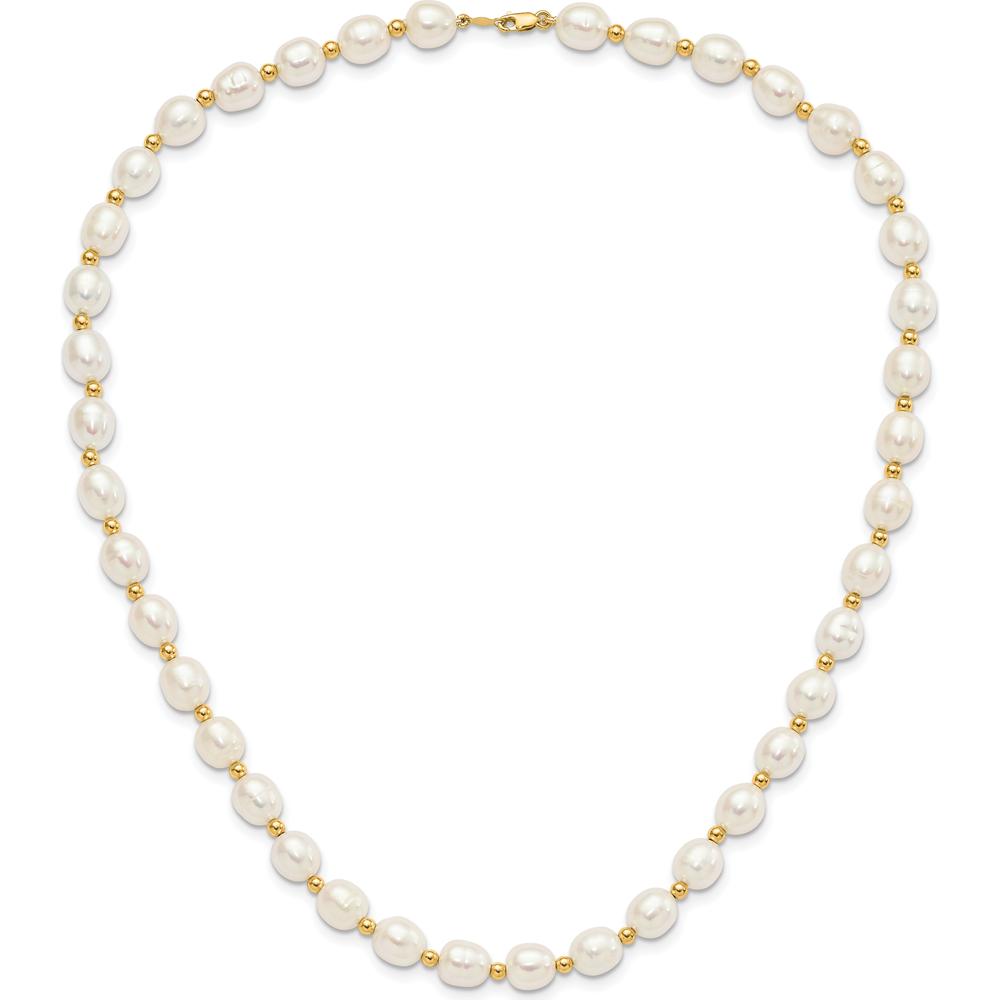 14K Yellow Gold Freshwater Cultured Rice Pearl Necklace and Dangle Earring Set - 7-8mm Pearls by Monteluci Fine Jewelry