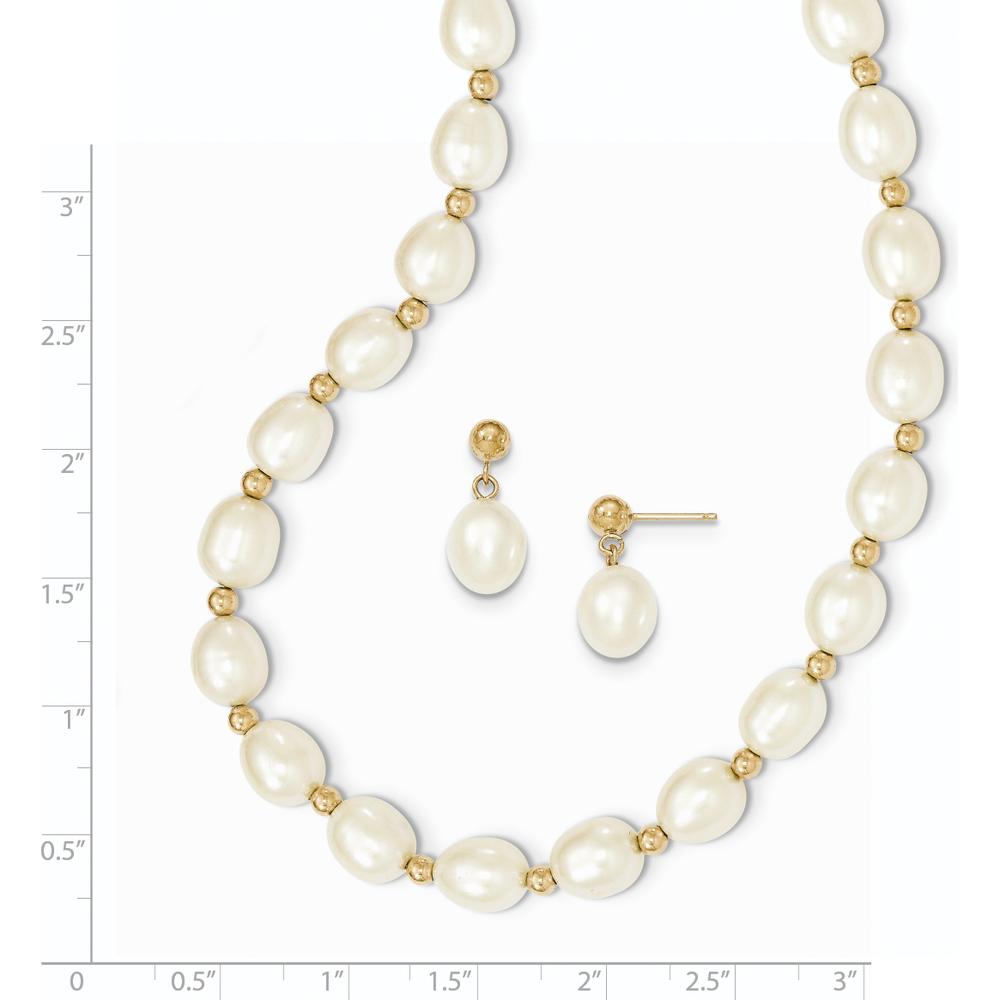 14K Yellow Gold Freshwater Cultured Rice Pearl Necklace and Dangle Earring Set - 7-8mm Pearls by Monteluci Fine Jewelry