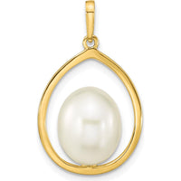 14K Yellow Gold Freshwater Cultured Rice Pearl Teardrop Pendant - 9-10mm Pearl by Monteluci Fine Jewelry