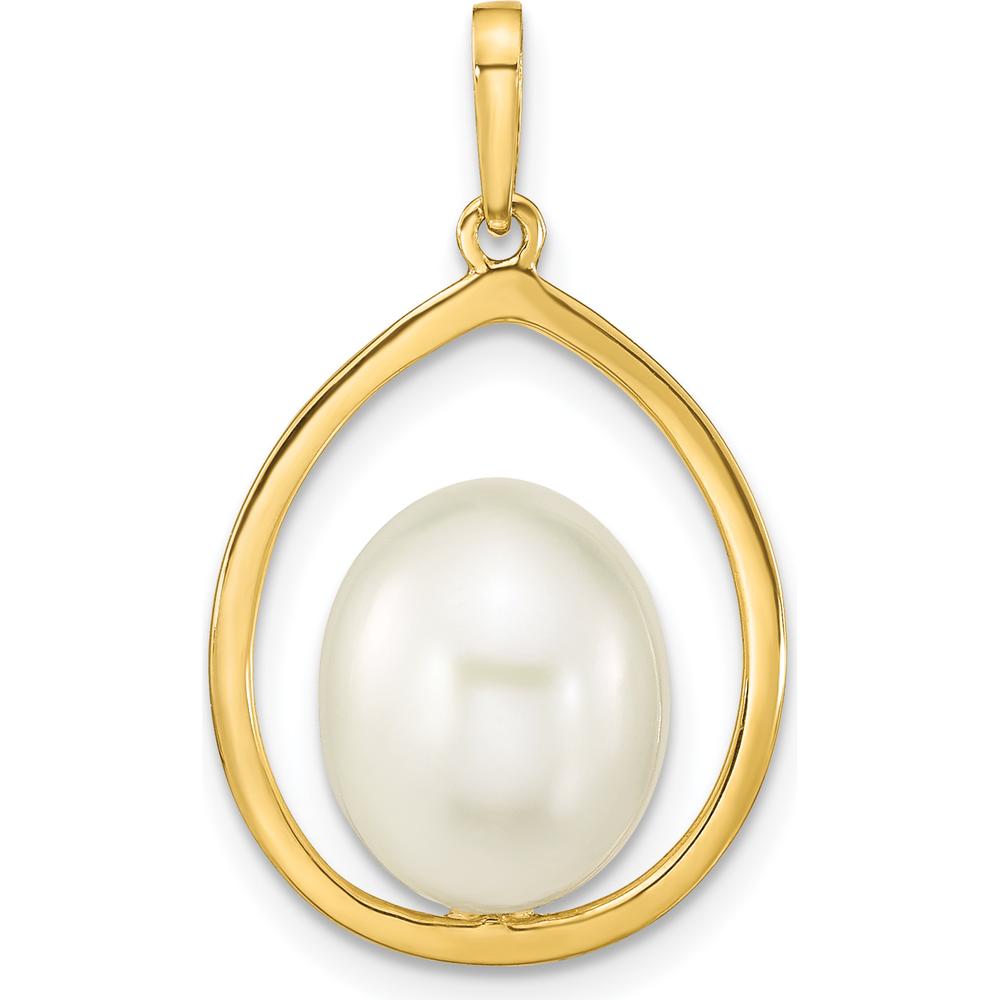14K Yellow Gold Freshwater Cultured Rice Pearl Teardrop Pendant - 9-10mm Pearl by Monteluci Fine Jewelry