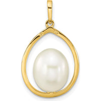 14K Yellow Gold Freshwater Cultured Rice Pearl Teardrop Pendant - 9-10mm Pearl by Monteluci Fine Jewelry