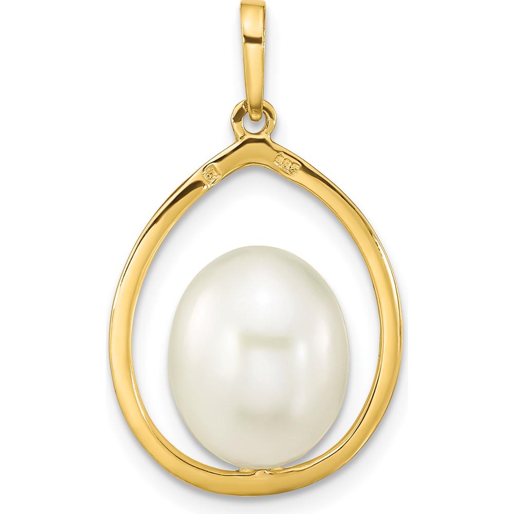 14K Yellow Gold Freshwater Cultured Rice Pearl Teardrop Pendant - 9-10mm Pearl by Monteluci Fine Jewelry