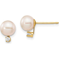 14K Yellow Gold Freshwater Pearl and 0.06 Carat Diamond Post Earrings by Monteluci Fine Jewelry