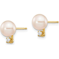 14K Yellow Gold Freshwater Pearl and 0.06 Carat Diamond Post Earrings by Monteluci Fine Jewelry