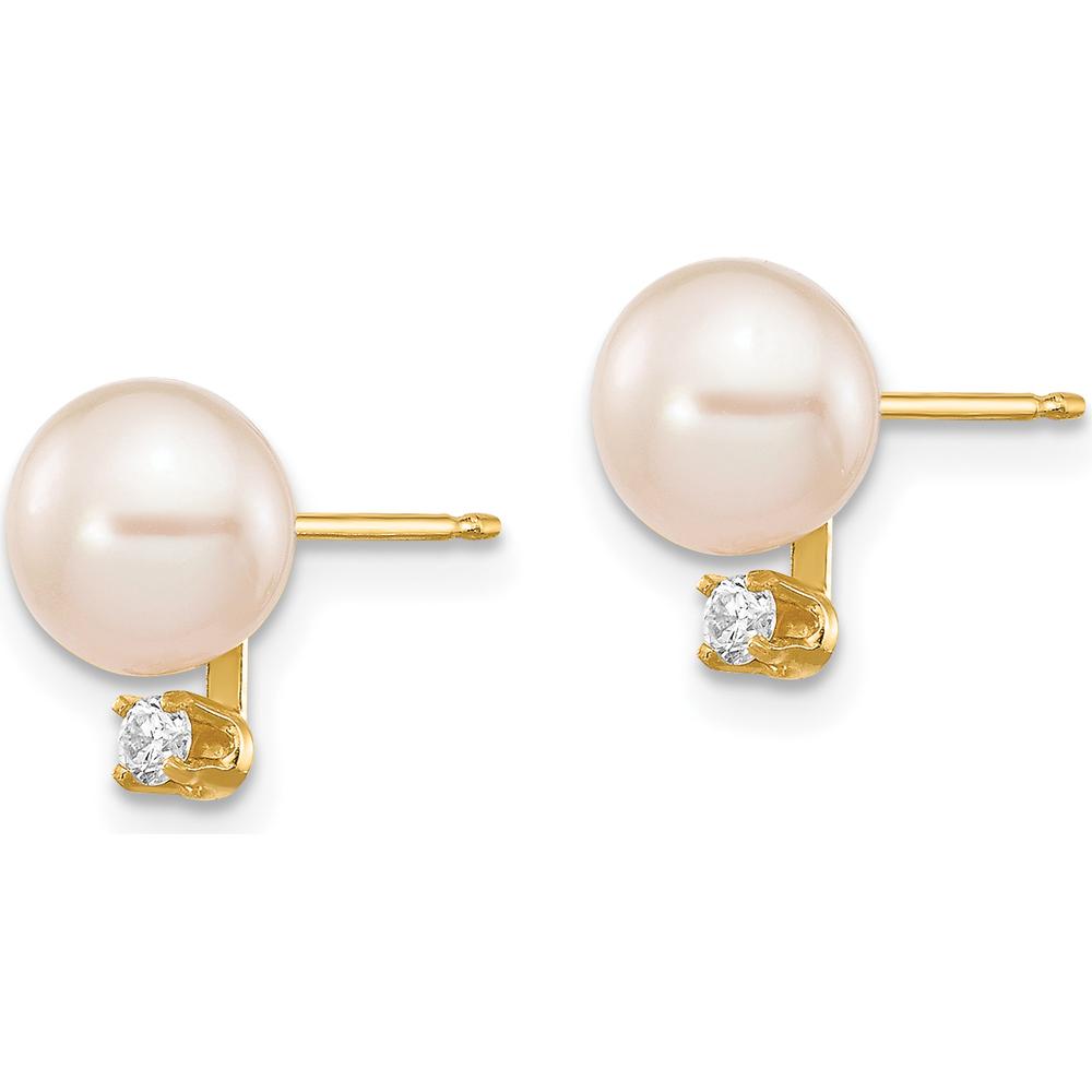 14K Yellow Gold Freshwater Pearl and 0.06 Carat Diamond Post Earrings by Monteluci Fine Jewelry