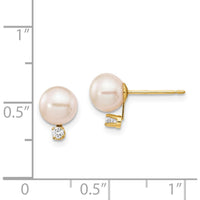 14K Yellow Gold Freshwater Pearl and 0.06 Carat Diamond Post Earrings by Monteluci Fine Jewelry