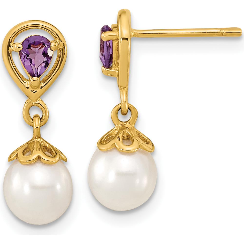14K Yellow Gold Freshwater Pearl & Amethyst Drop Earrings - 3.08 Carat Total Amethyst Weight by Monteluci Fine Jewelry