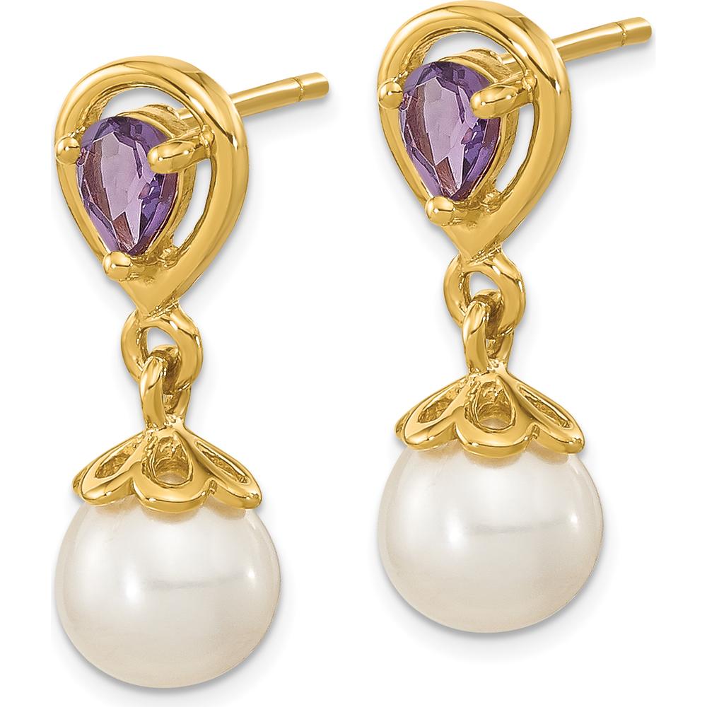 14K Yellow Gold Freshwater Pearl & Amethyst Drop Earrings - 3.08 Carat Total Amethyst Weight by Monteluci Fine Jewelry