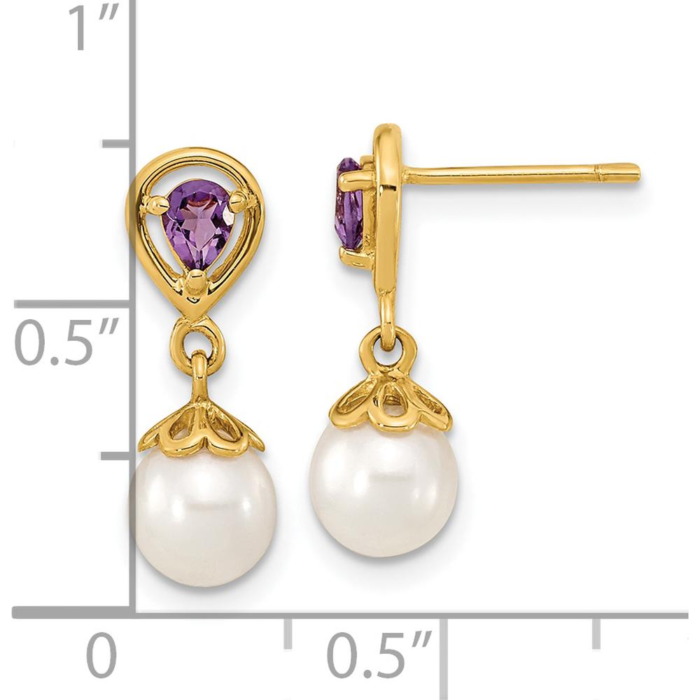 14K Yellow Gold Freshwater Pearl & Amethyst Drop Earrings - 3.08 Carat Total Amethyst Weight by Monteluci Fine Jewelry