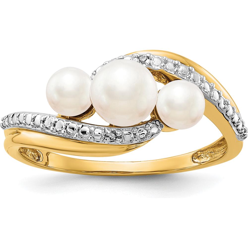 14K Yellow Gold Freshwater Pearl and Diamond Bypass Ring - 0.006 Carat Diamond Weight by Monteluci Fine Jewelry