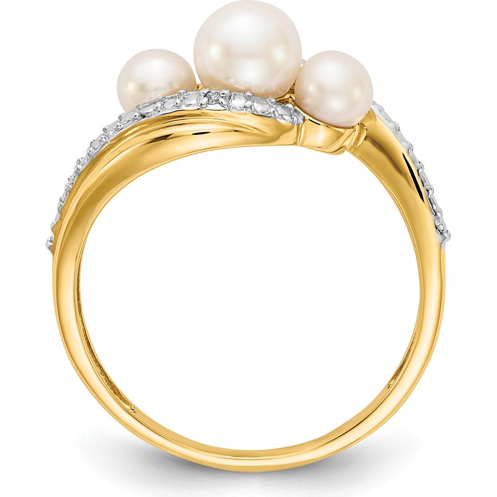 14K Yellow Gold Freshwater Pearl and Diamond Bypass Ring - 0.006 Carat Diamond Weight by Monteluci Fine Jewelry