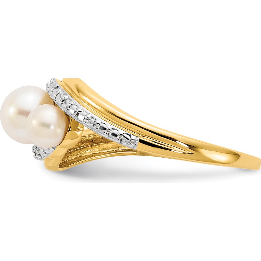 14K Yellow Gold Freshwater Pearl and Diamond Bypass Ring - 0.006 Carat Diamond Weight by Monteluci Fine Jewelry
