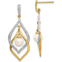 14K Yellow Gold Freshwater Pearl and Diamond Dangle Earrings - 0.02 Carat Total Diamond Weight by Monteluci Fine Jewelry
