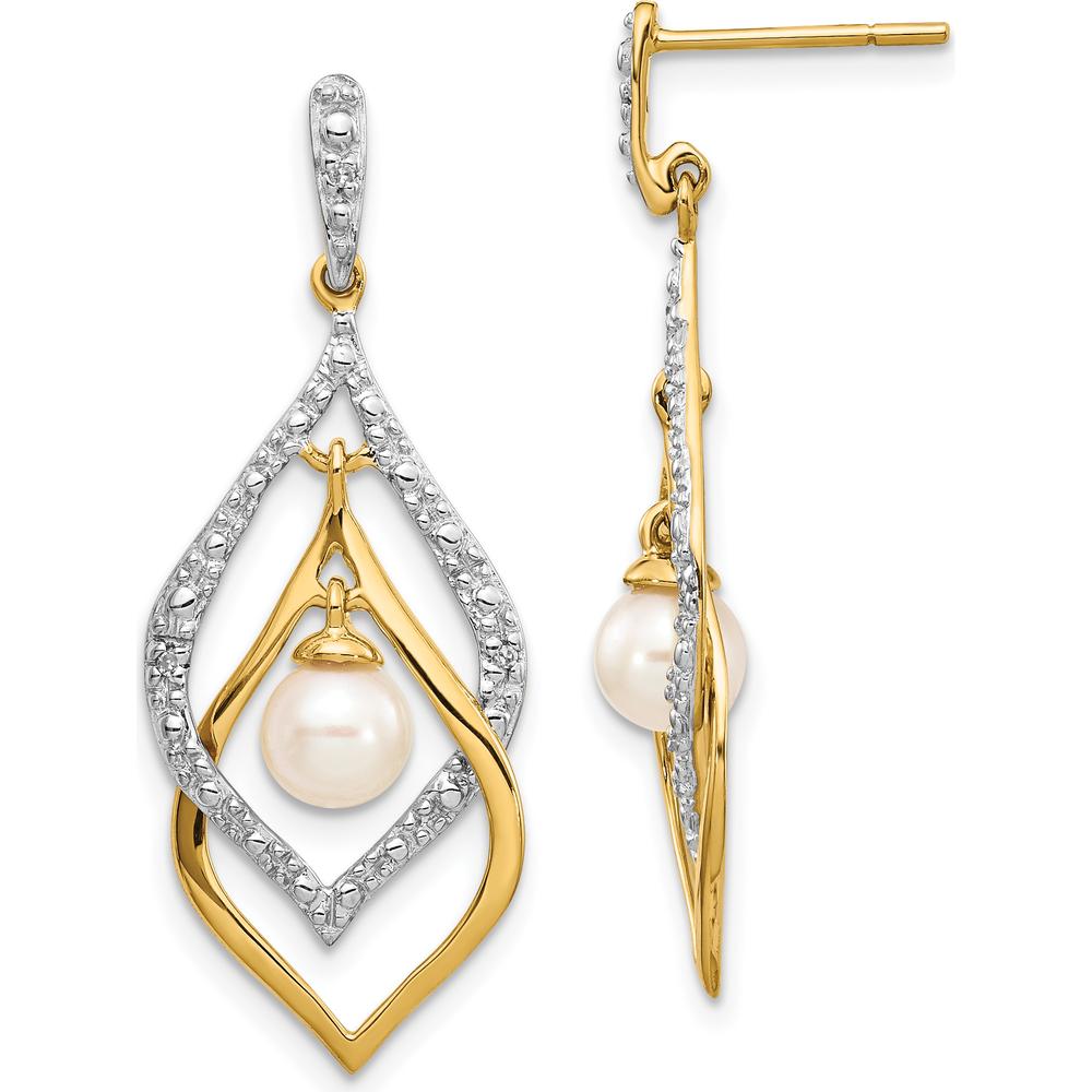 14K Yellow Gold Freshwater Pearl and Diamond Dangle Earrings - 0.02 Carat Total Diamond Weight by Monteluci Fine Jewelry