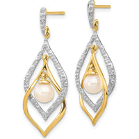 14K Yellow Gold Freshwater Pearl and Diamond Dangle Earrings - 0.02 Carat Total Diamond Weight by Monteluci Fine Jewelry