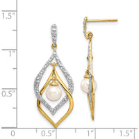 14K Yellow Gold Freshwater Pearl and Diamond Dangle Earrings - 0.02 Carat Total Diamond Weight by Monteluci Fine Jewelry