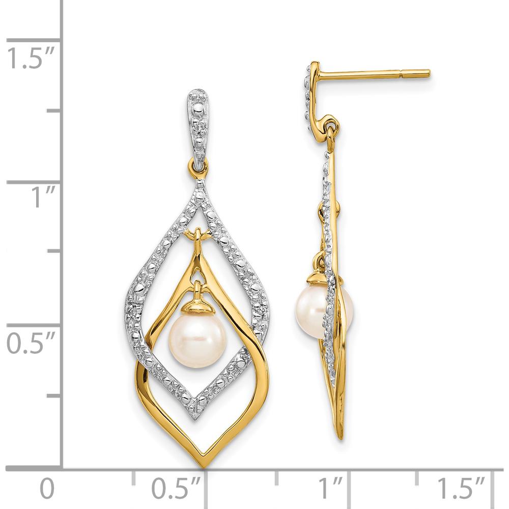 14K Yellow Gold Freshwater Pearl and Diamond Dangle Earrings - 0.02 Carat Total Diamond Weight by Monteluci Fine Jewelry