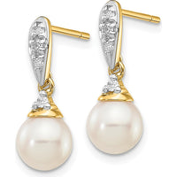 14K Yellow Gold Freshwater Pearl and Diamond Dangle Earrings - 0.08 Carat Total Diamond Weight by Monteluci Fine Jewelry