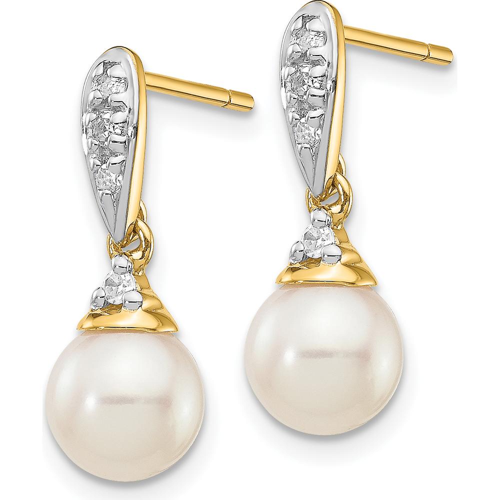 14K Yellow Gold Freshwater Pearl and Diamond Dangle Earrings - 0.08 Carat Total Diamond Weight by Monteluci Fine Jewelry