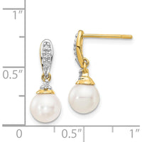 14K Yellow Gold Freshwater Pearl and Diamond Dangle Earrings - 0.08 Carat Total Diamond Weight by Monteluci Fine Jewelry