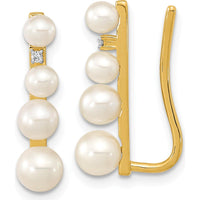 14K Yellow Gold Freshwater Pearl & Diamond Ear Climbers - 0.016 Carat Total Diamond Weight by Monteluci Fine Jewelry