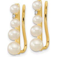 14K Yellow Gold Freshwater Pearl & Diamond Ear Climbers - 0.016 Carat Total Diamond Weight by Monteluci Fine Jewelry