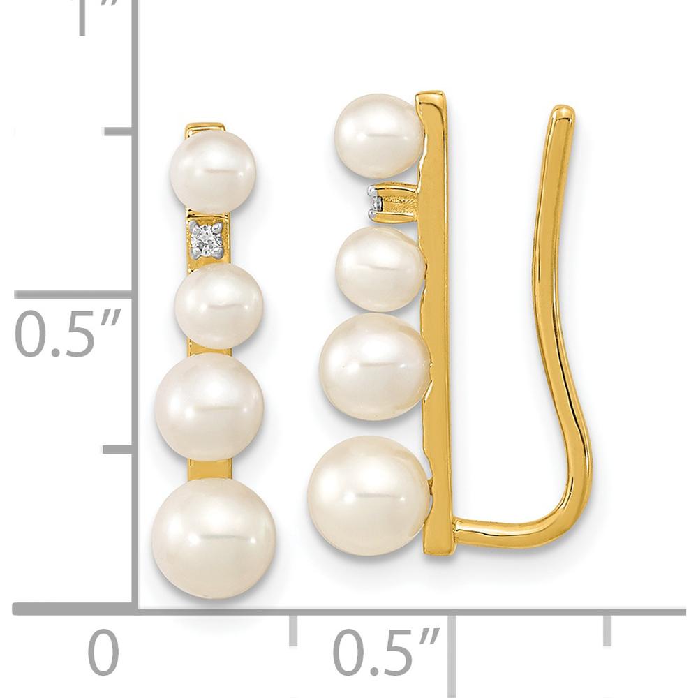 14K Yellow Gold Freshwater Pearl & Diamond Ear Climbers - 0.016 Carat Total Diamond Weight by Monteluci Fine Jewelry
