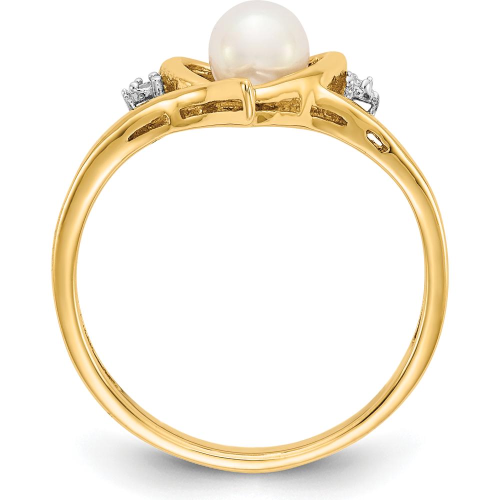 14K Yellow Gold Freshwater Pearl and Diamond Heart Ring - 0.01 Carat Total Diamond Weight by Oro Pregiato
