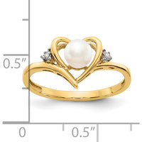 14K Yellow Gold Freshwater Pearl and Diamond Heart Ring - 0.01 Carat Total Diamond Weight by Oro Pregiato