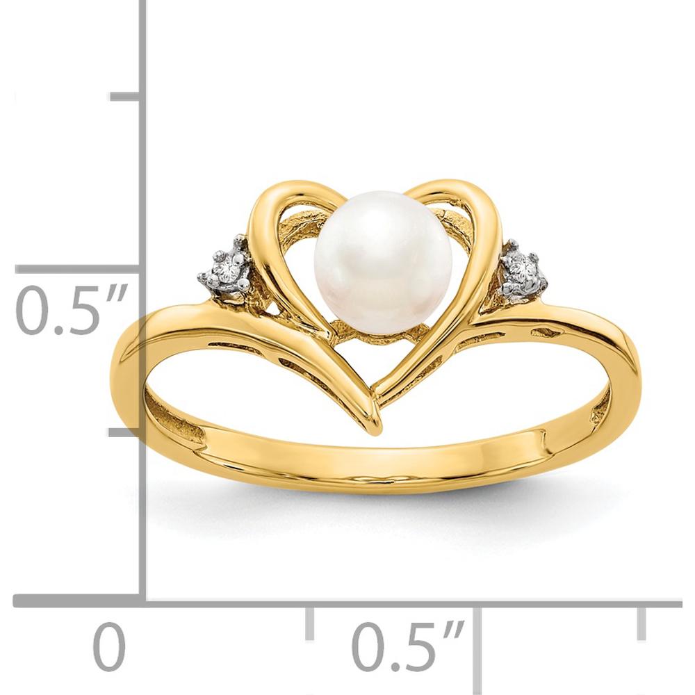 14K Yellow Gold Freshwater Pearl and Diamond Heart Ring - 0.01 Carat Total Diamond Weight by Oro Pregiato
