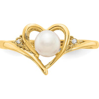 14K Yellow Gold Freshwater Pearl and Diamond Heart Ring - 0.01 Carat Total Diamond Weight by Oro Pregiato
