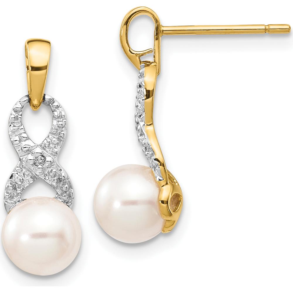 14K Yellow Gold Freshwater Pearl and Diamond Infinity Dangle Earrings - 0.01 Carat Total Diamond Weight by Monteluci Fine Jewelry