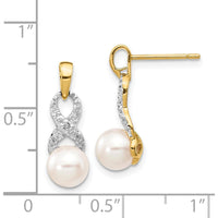 14K Yellow Gold Freshwater Pearl and Diamond Infinity Dangle Earrings - 0.01 Carat Total Diamond Weight by Monteluci Fine Jewelry