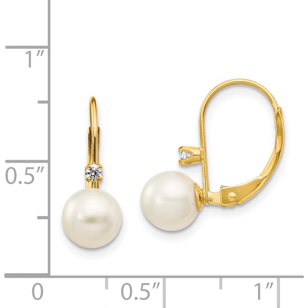 14K Yellow Gold Freshwater Pearl and Diamond Leverback Drop Earrings - 0.06 Carat Total Diamond Weight by Monteluci Fine Jewelry
