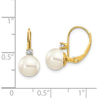 14K Yellow Gold Freshwater Pearl and Diamond Leverback Earrings - 0.085 Carat Total Diamond Weight by Monteluci Fine Jewelry