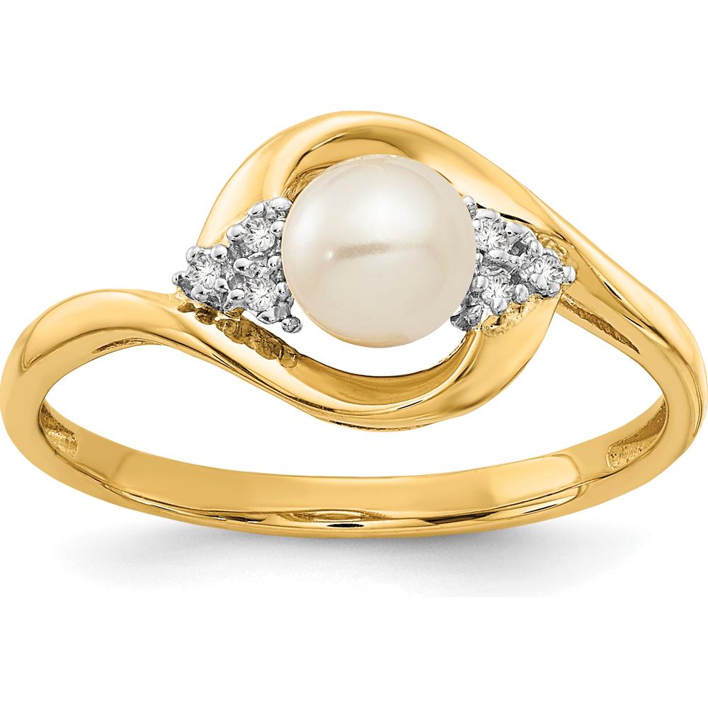 14K Yellow Gold Freshwater Pearl and Diamond Ring - 0.018 Carat Total Diamond Weight by Oro Pregiato