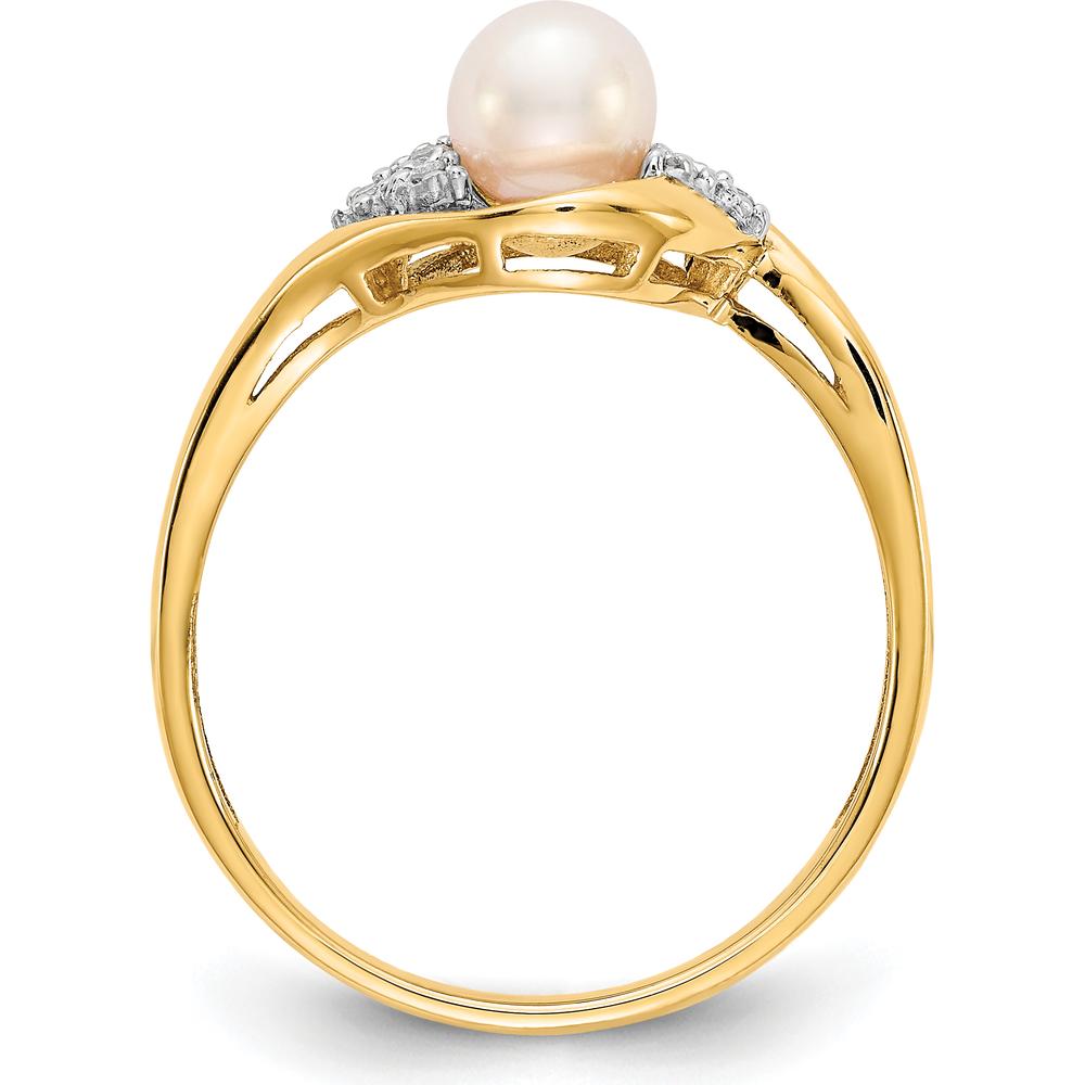 14K Yellow Gold Freshwater Pearl and Diamond Ring - 0.018 Carat Total Diamond Weight by Oro Pregiato