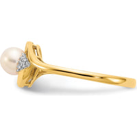 14K Yellow Gold Freshwater Pearl and Diamond Ring - 0.018 Carat Total Diamond Weight by Oro Pregiato