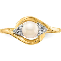 14K Yellow Gold Freshwater Pearl and Diamond Ring - 0.018 Carat Total Diamond Weight by Oro Pregiato